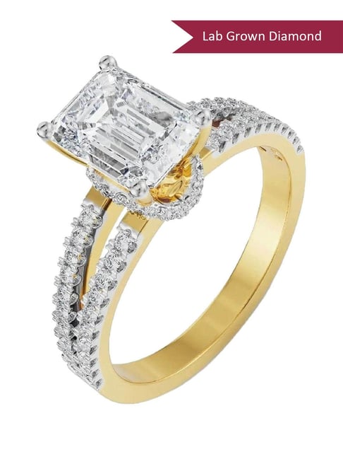 Emori 18k Yellow Gold Lab Grown Diamond Emerald Cut Bridal Ring