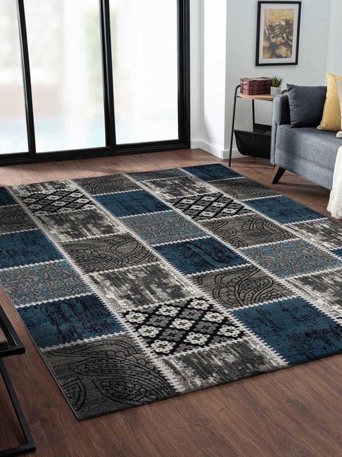 Obsessions Dark Blue Polypropylene Neo Classical Carpet - Medium-picture-34