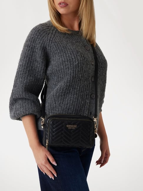 Guess Black Quilted Anning Zip Around Wallet