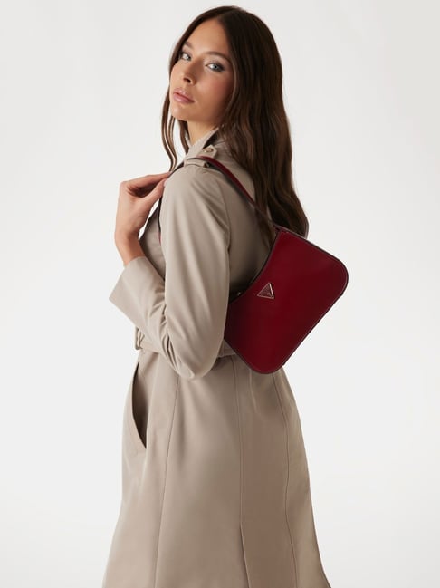 Guess Red Solid Arnela Top Zip Shoulder Bag