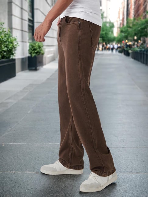 Bewakoof Men's Brown Super Baggy Fit Acid Wash Mid-Rise Jeans-picture-12