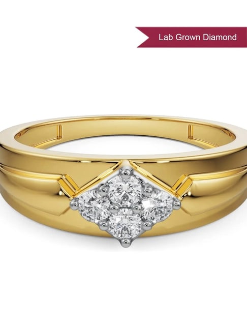 EMORI Yellow Gold Rhombus Quad Lab Grown Diamond Wedding Ring - Main Image