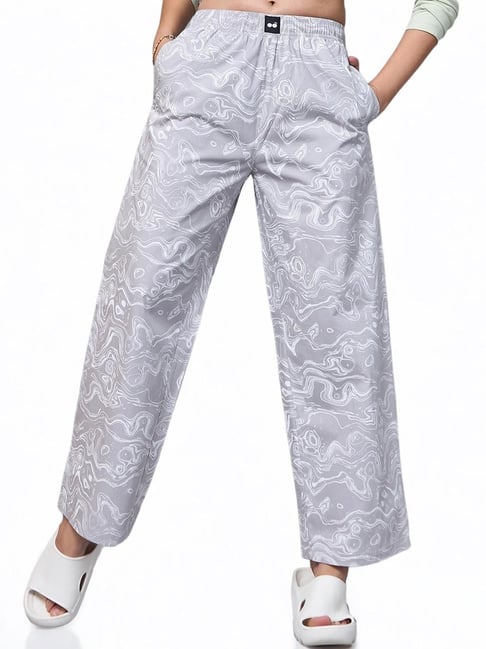 Bewakoof Women's Grey All Over Printed Wide Leg Pyjama