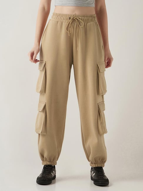 Bewakoof Women's Ginger Root Brown Super Loose Fit Brushed Cargo Jogger-picture-32