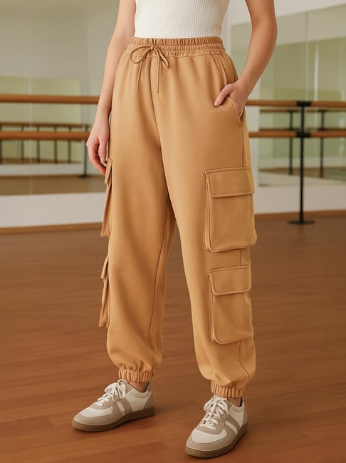 Bewakoof Women's Camel Brown Super Loose Fit Brushed Cargo Jogger-picture-30