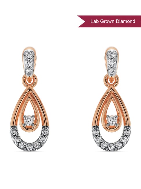 EMORI 14k (585) Rose Gold Glamorous Lab Grown Diamond Dangle Earrings for Women