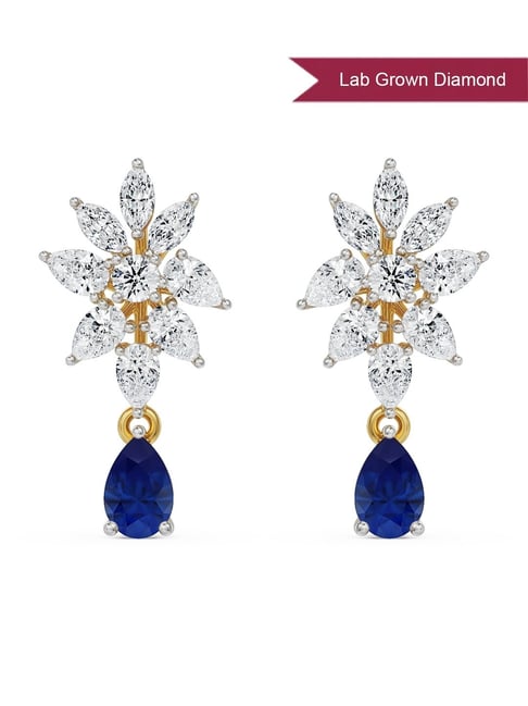EMORI 14k (585) Yellow Gold Beautiful Blue Lab Grown Diamond Earrings for Women-picture-29