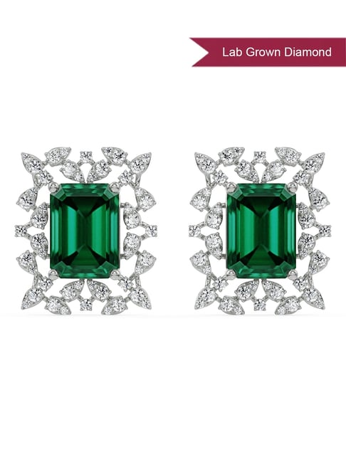 EMORI 14k (585) White Gold Vintage Emerald Lab Grown Diamond Studs for Women-picture-22