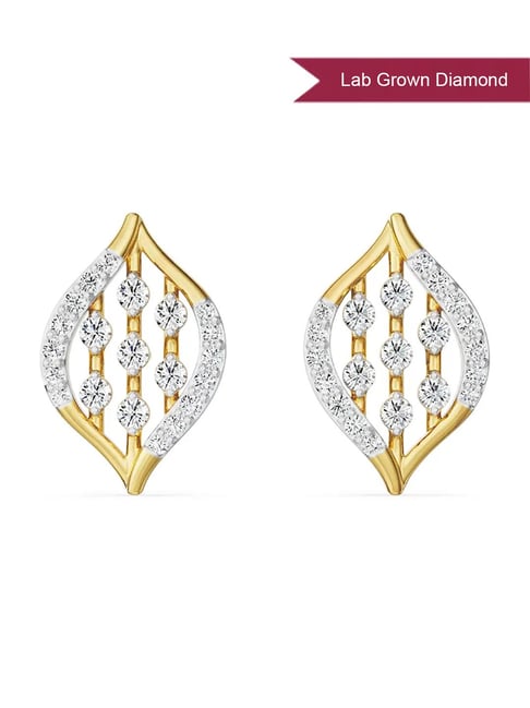 EMORI 14k (585) Yellow Gold Parallel Stroke Lab Grown Diamond Earrings for Women-picture-13