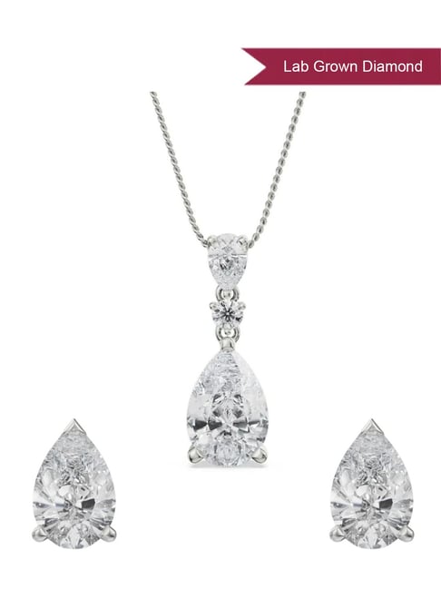 EMORI 18k (750) White Gold Pear Lab Grown Diamond Necklace & Earring Set
