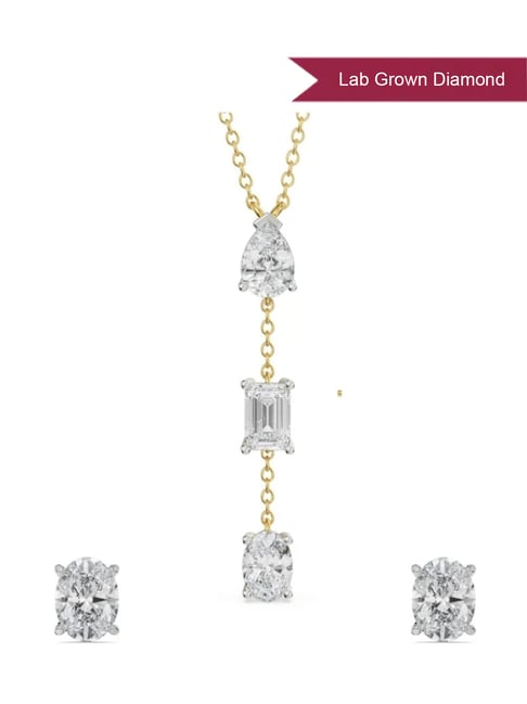 EMORI 14k (585) Yellow Gold Tri Lab Grown Diamond Drop Necklace & Earring Set
