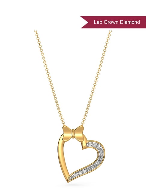 EMORI 14k (585) Yellow Gold Bow of Love Lab Grown Diamond Necklace for Women