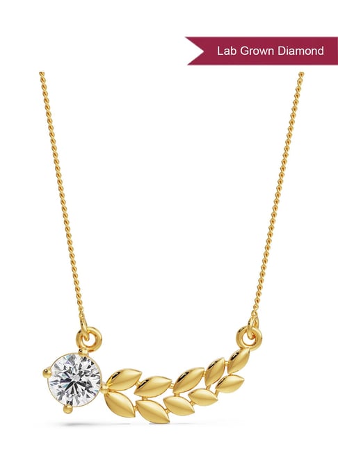EMORI 14k (585) Yellow Gold Dewy Leaf Lab Grown Diamond Necklace for Women