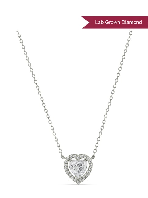 EMORI 14k (585) White Gold Solitaire Heart Lab Grown Diamond Necklace for Women