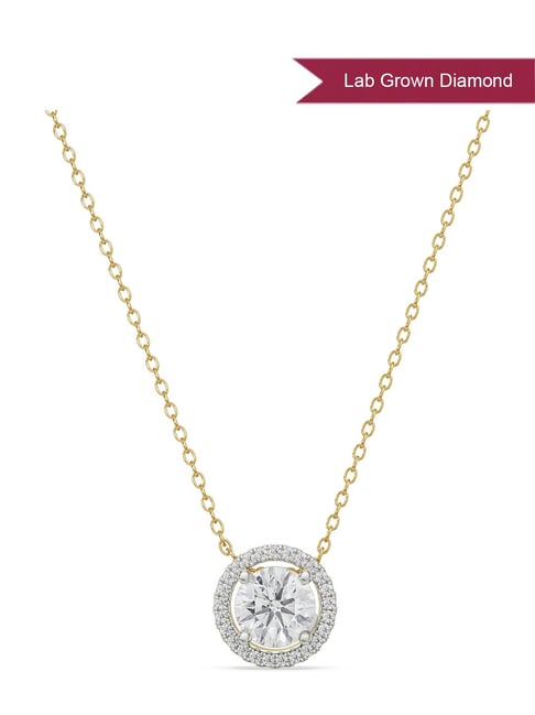EMORI 14k (585) Yellow Gold Halo Round Solitaire Lab Grown Diamond Necklace for Women