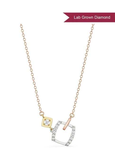 EMORI 18k (750) Rose Gold Geometric Sqaure Lab Grown Diamond Necklace for Women