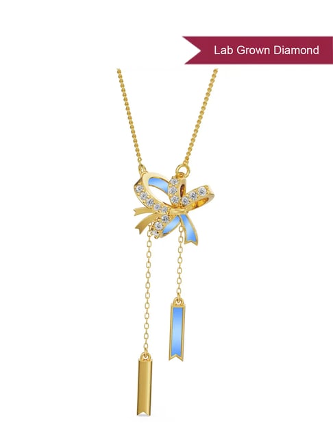 EMORI 18k (750) Yellow Gold Twisted Bow Lab Grown Diamond Necklace for Women