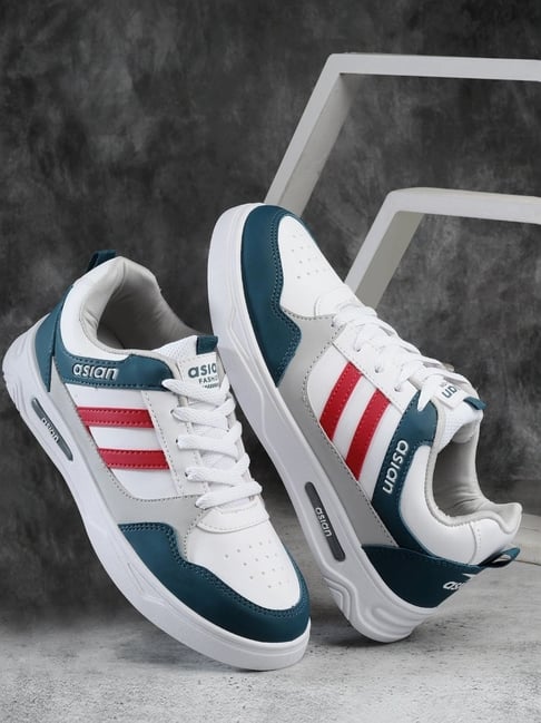 Asian Men's White & Red Casual Sneakers