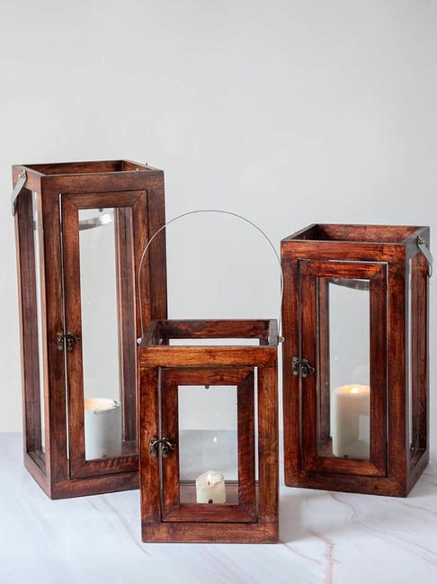Whispering Homes Fibrous Brown Wooden Lantern - Small