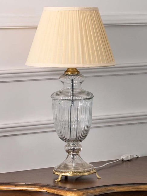 Whispering Homes Dewdrop Fancy Cut Glass Trophy Table Lamp With Beige Shade