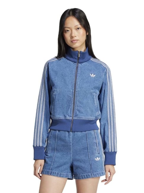 Adidas Originals Blue Cotton Regular Fit Textured Jacket-picture-24