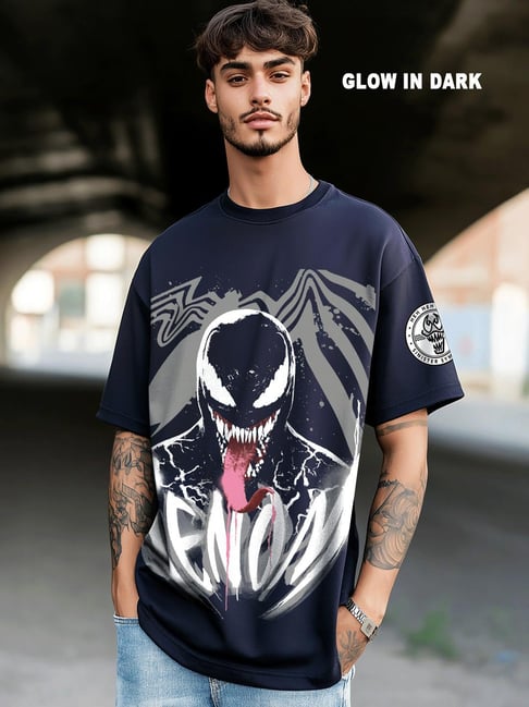 Bewakoof Official Marvel Men's Navy Blue Venom Graphic Printed