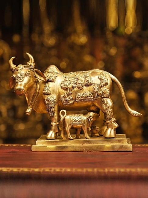 Ekaa Handicrafts Gold Brass Cow And Calf Statue-picture-36