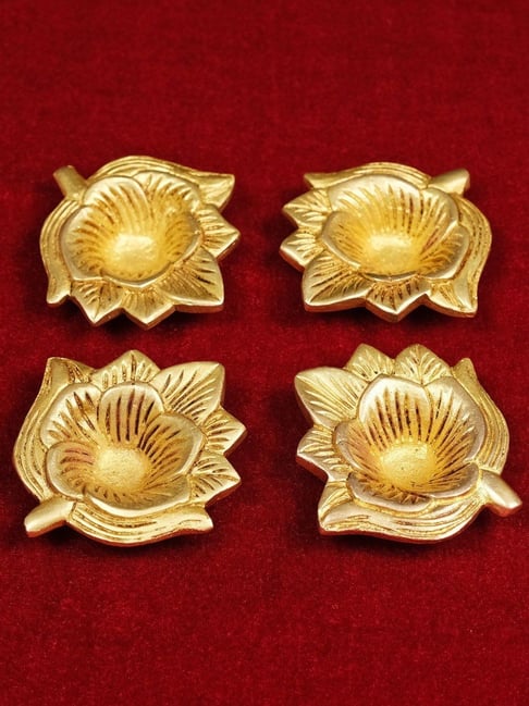 Ekaa Handicrafts Gold Brass Flower Diya For Pooja (Set Of 4)-picture-18