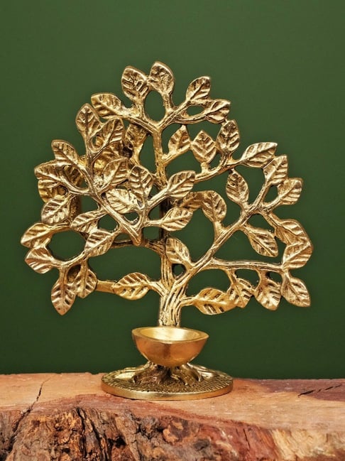 Ekaa Handicrafts Gold Brass Tree Of Life With Candle Stand-picture-29