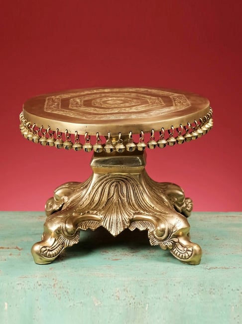 Ekaa Handicrafts Gold Brass Ethnic Design Chowki Pooja Mandir Stand-picture-32