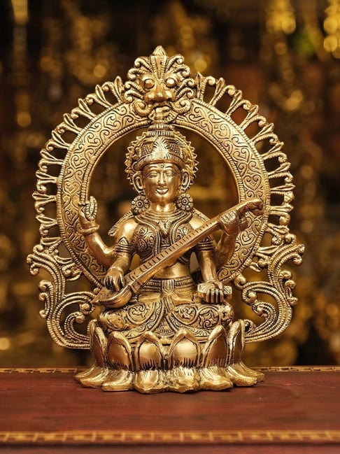 Ekaa Handicrafts Gold Brass Goddess Saraswati Statue-picture-25