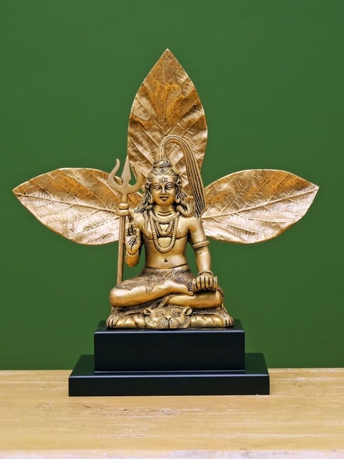 Ekaa Handicrafts Gold Brass Lord Shiva Statue On Wooden Base-picture-17