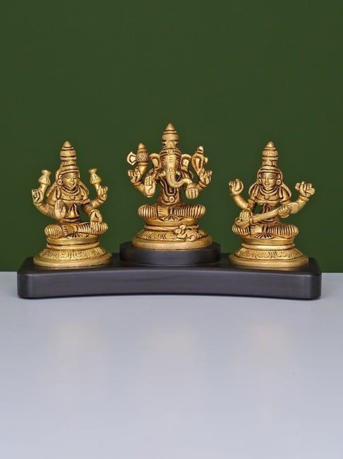 Ekaa Handicrafts Gold Brass Lord Ganesh Devi Laxmi Devi Saraswati-picture-12
