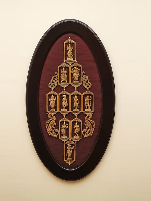Ekaa Handicrafts Gold Brass Dashavatara Oval Frame Wall Hanging-picture-27