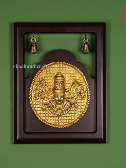 Ekaa Handicrafts Gold Brass Tirupati Balaji Brass Round Frame With Bells-picture-23