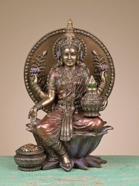 Ekaa Handicrafts Multicolour Bonded Bronze Laxmi On Lotus