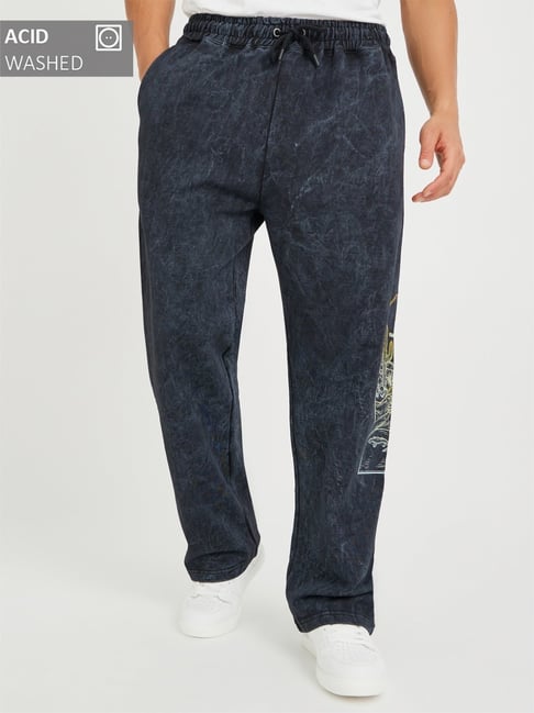 Styli Black Cotton Relaxed Fit Printed Trackpants-picture-12