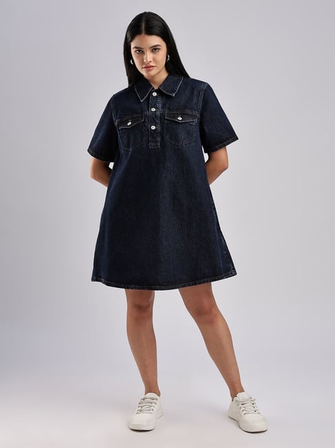 Buy Cotton Spread Collar Denim Dress at Best Price @ Tata CLiQ