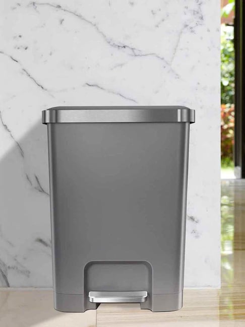 OBSESSIONS Grey Plastic Step Dustbin with Fingerprint Resistant (35 L)