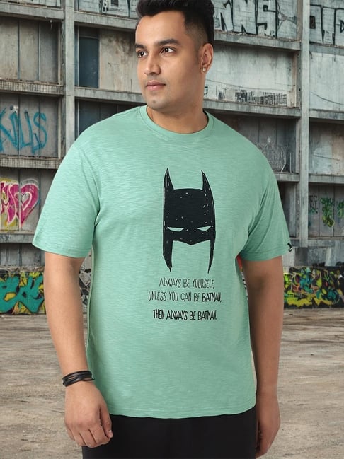 Bewakoof Men's Granite Green Batman Graphic Printed Plus Size T-Shirt
