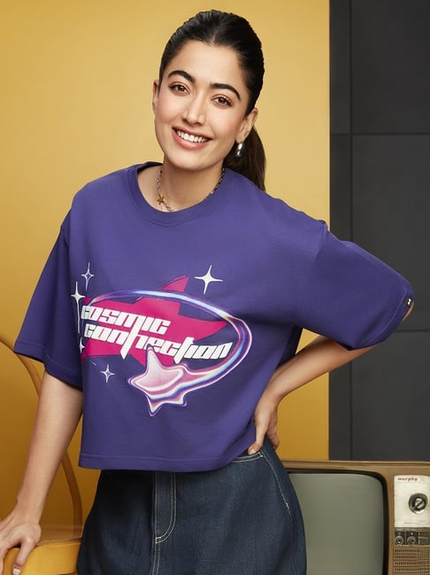 Bewakoof Women's Skipper Blue Cosmic Connection Graphic Printed Oversized Short Top-picture-15