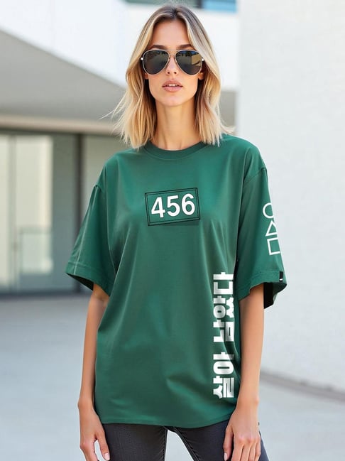 Bewakoof Official Squid Game Women's Green Contestants Graphic Printed  Oversized T-shirt