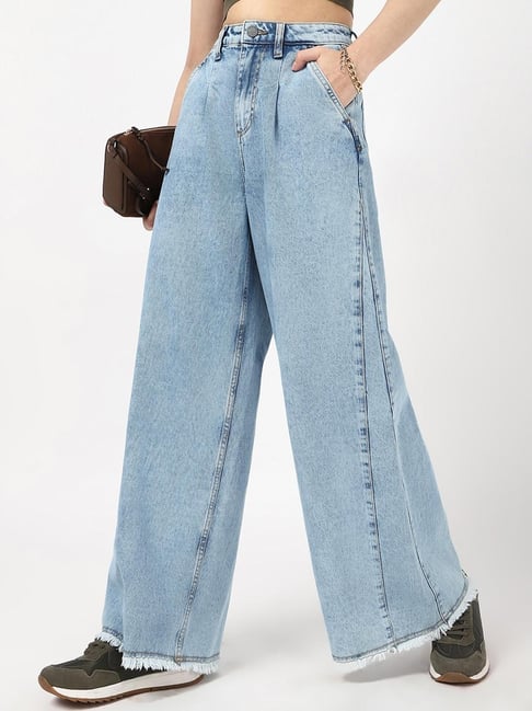 Bewakoof Women's Light Blue Washed Flared Korean Jeans-picture-37