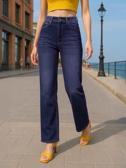 Bewakoof Women's Blue Baggy Straight Fit Washed Jeans-picture-38