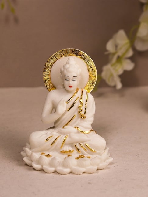 Art Street Marble White Meditating Buddha Statue Showpiece Idol