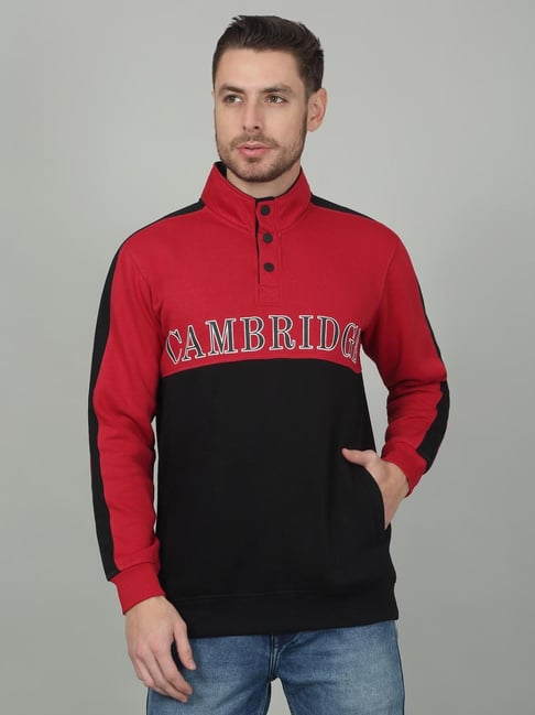 Cantabil Red Regular Fit Color Block Sweatshirt