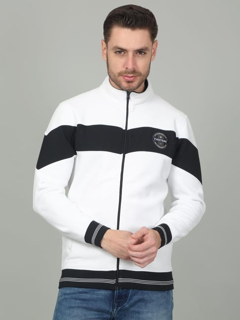 Cantabil White Regular Fit Color Block Sweatshirt