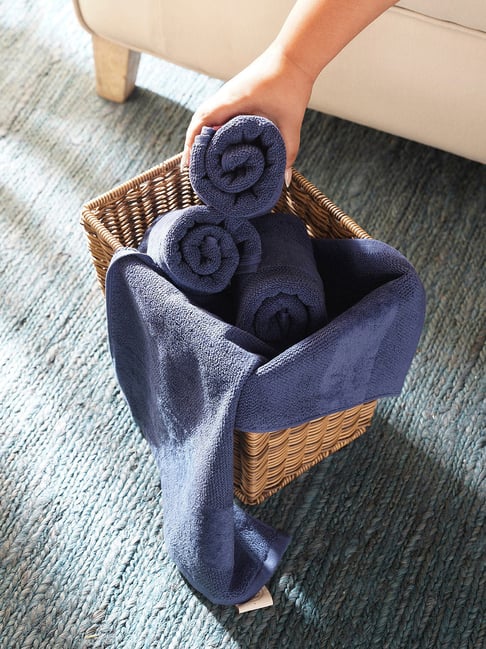 Pure Home and Living Blue Cotton Sheared Hand Towels - Set of 4-picture-33