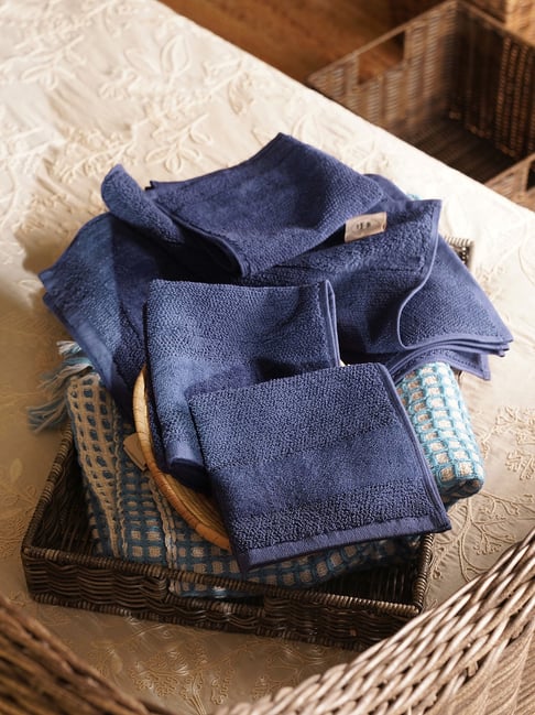 Pure Home and Living Blue Cotton Sheared Face Towels - Set of 8-picture-34