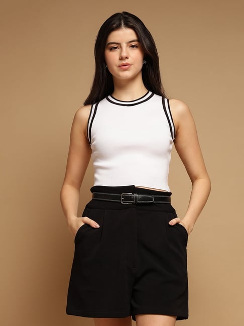 FEMEA White Cotton Solid Sleeveless Crop Top-picture-29